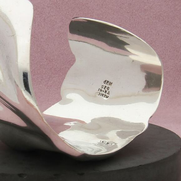 taxco mexico sterling silver vintage scalloped wide cuff bracelet size 6.25in - Picture 3 of 3